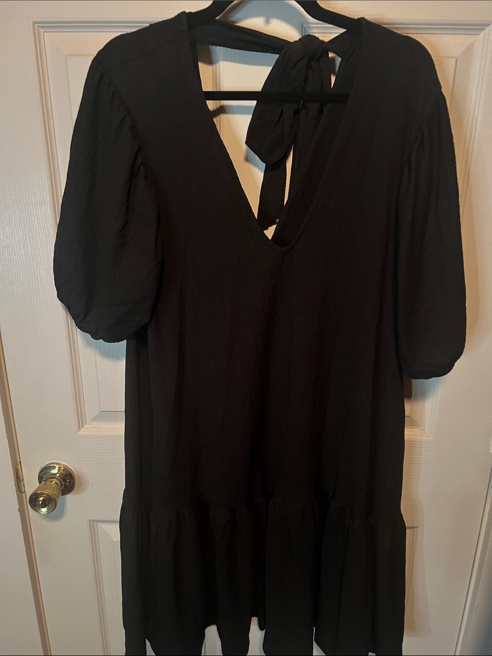 H&M Black V-Neck Mini Dress with Tie-Back